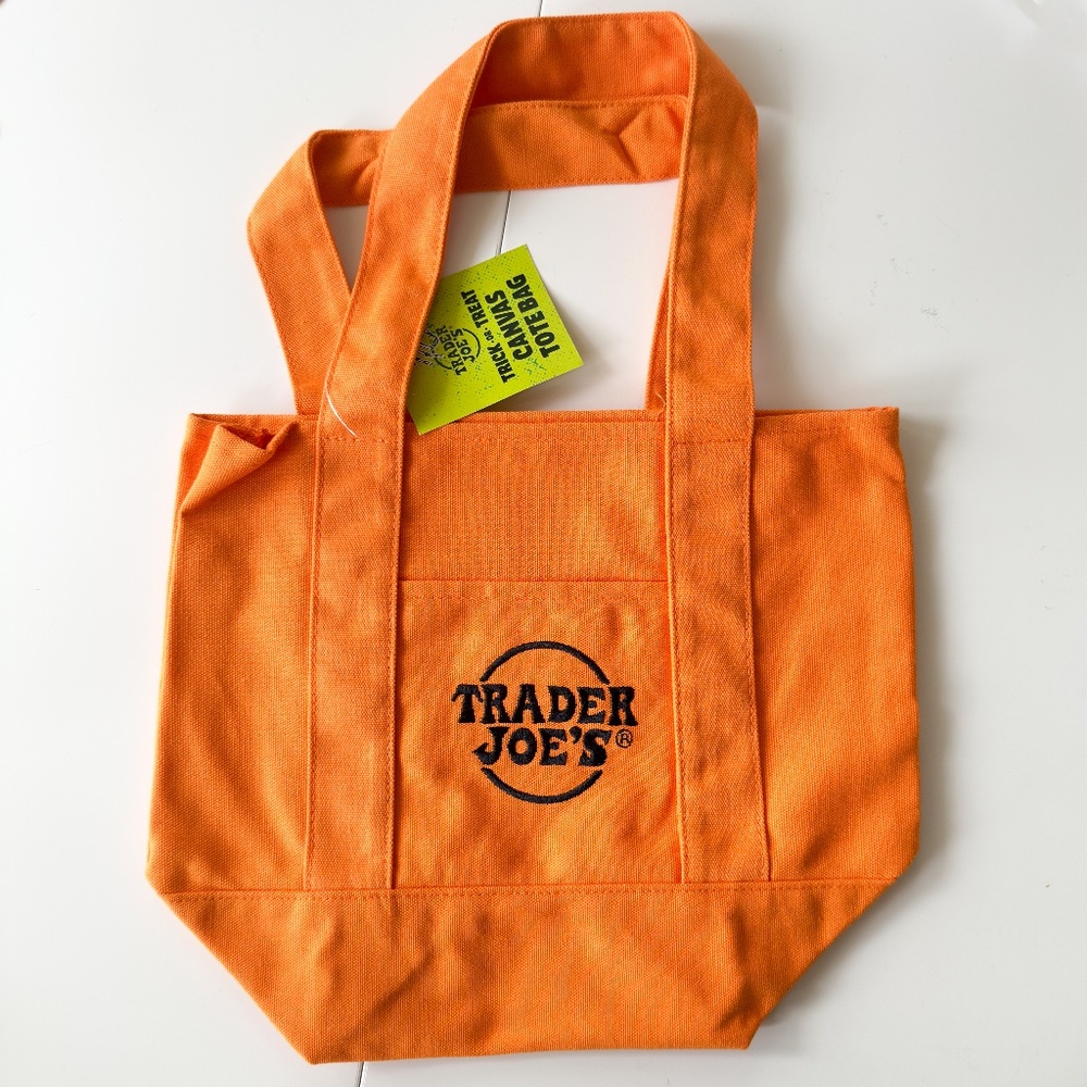 Trader Joe's Halloween Themed Mini Tote Bag Canvas Orange NWT